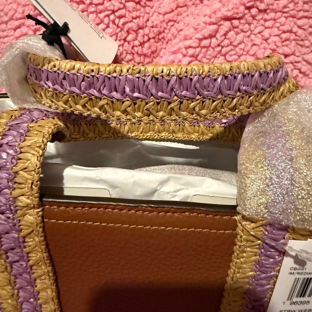 Coach Satchel Crossbody leather Raffia Brown Tan and Purple NWT - Picture 7 of 12